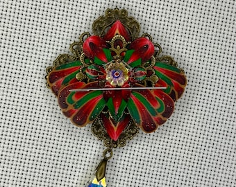 Imán para punto de cruz con diseño de flor de fantasía vintage para Navidad, regalo de costura