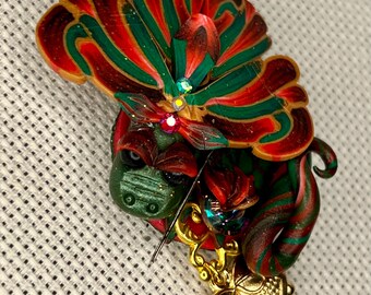 Christmas Dragon Needle Minder Cross Stitch Magnet Needlework Gift