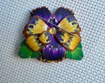Pansy Needle Minder Polymer Clay Purple Flower Magnet Cross Stitch Gift Needlework