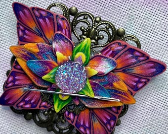Fantasy Butterfly Needle Minder Flower Polymer Clay Magnet Cross Stitch Gift