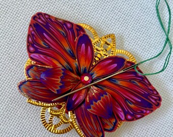 Fantasy Butterfly Needle Minder Summer Sunset Polymer Clay Magnet Cross Stitch Gift