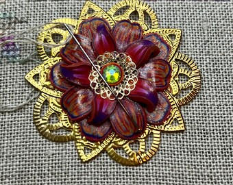 Fantasy Flower Needle Minder Summer Sunset Polymer Clay Magnet Cross Stitch Gift