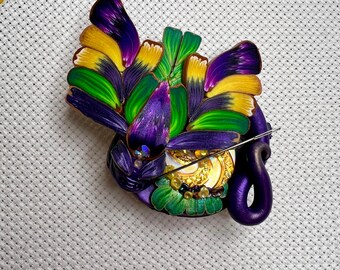 Dragon Needle Minder Polymer Clay Purple Pansy Magnet Cross Stitch Gift Needlework