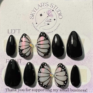 Black Butterfly Wing Press-On Nails | Custom Sizing | Handmade