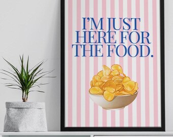 I'm Just Here for the Food Wall Art | Cute Potato Chips Print | Colorful Retro Digital Download | Kitchen Decor | Pink College Dorm Decor