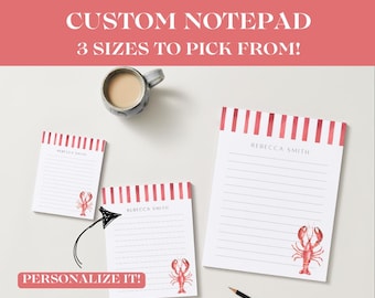 Personalized Lobster Notepad, Coastal Preppy Stationery