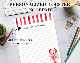 Personalisierter Küsten Hummer Notizblock, Preppy To-Do Liste Briefpapier
