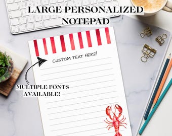 Personalisierte Küsten Hummer Notizblock, Preppy Briefpapier Geschenk