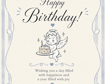 Editierbare alles Gute zum Geburtstag Karte | Vintage Blue Cherub Grußkarte | Druckbare | Sofort Download
