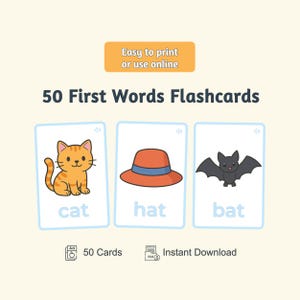 50 First Words Flashcards, Preschool Flash Cards, Montessori Materials, Rainbow Educational Printable Cards, Toddler Activities, Digital