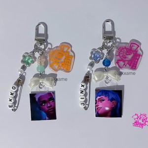 Arcane jinx powder Ekko matching phone charms/keycahins phone straps league of legends jinx and ekko handmade