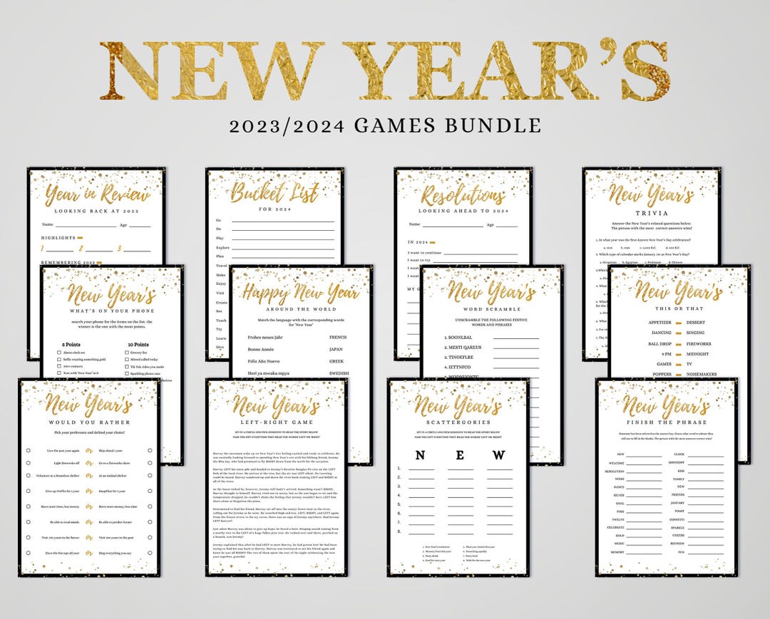 New Years Games Printable New Year's Eve Game Bundle New Years Party ...