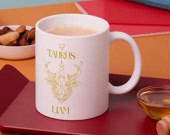 Personalized Taurus Zodiac Mug, Custom Name Astrology Coffee Cup