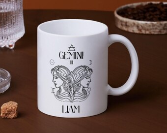 Personalized Gemini Zodiac Mug, Custom Name Astrology Coffee Cup