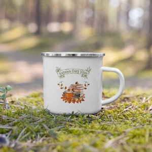 Cozy Fall Vibes Enamel Mug | Autumn-Themed Camp Mug | Fall-Themed Camper Mug | Gift for Autumn Lover | Fall Lovers Gift | Coffee & Books Mug