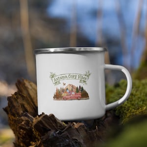 Cozy Fall Vibes Enamel Mug | Autumn-Themed Camp Mug | Fall-Themed Camper Mug | Gift for Autumn Lovers | Fall Lovers Gift | Fall Landscape