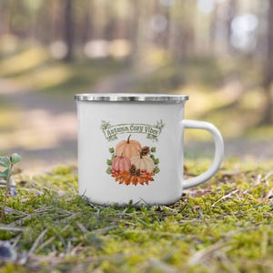 Cozy Fall Vibes Enamel Mug | Autumn-Themed Camp Mug | Fall-Themed Camper Mug | Gift for Autumn Lovers | Fall Lovers Gift | Pumpkins Camp Mug