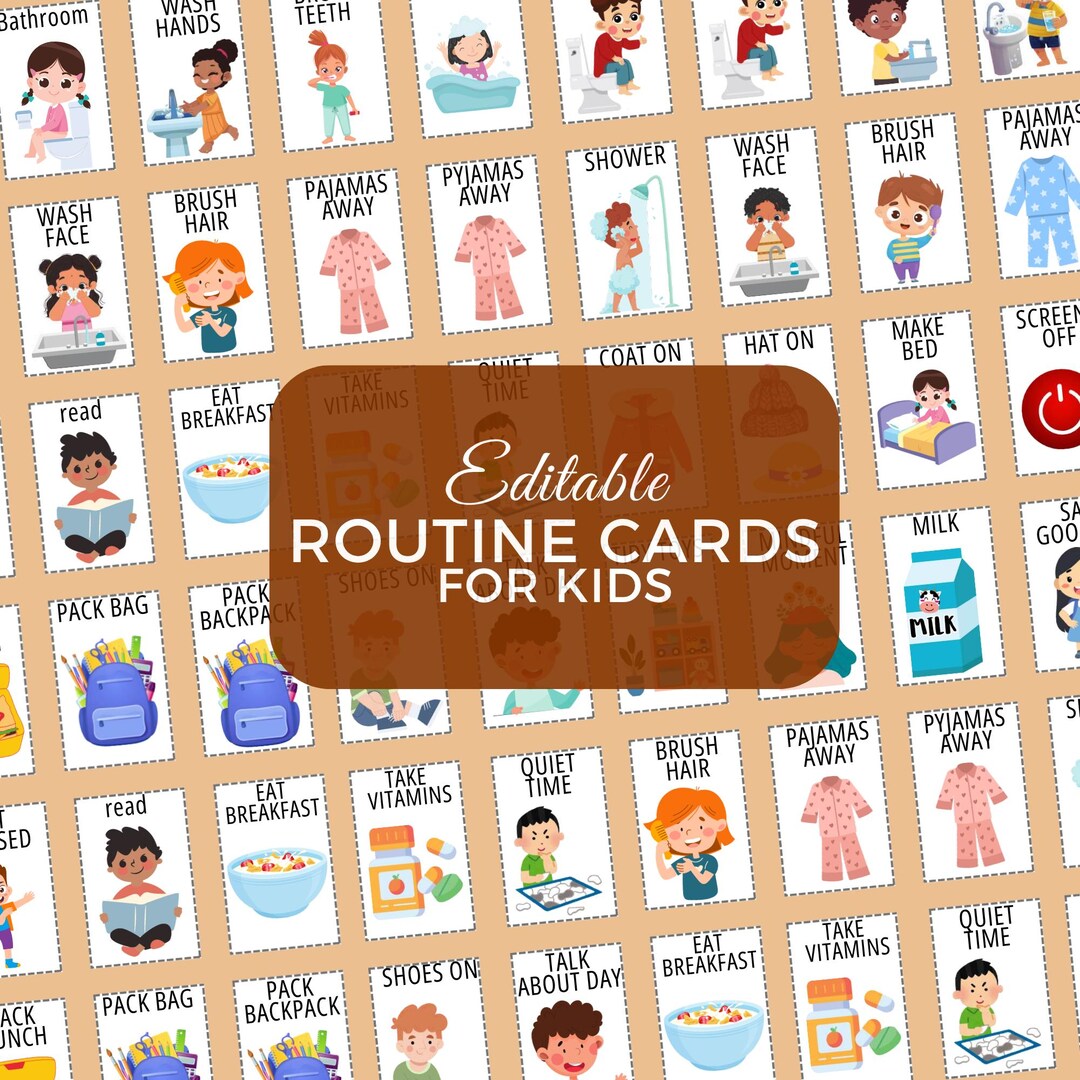Editable Morning Routine Cards for Kids – Printable Visual Schedule ...