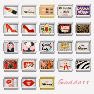 Dijes italianos, Dijes de 9 mm, Dijes para pulseras italianas, Pulsera con dijes italianos, Dijes para pulseras personalizadas, Dijes de diosa, Tacones, Lápiz labial, Reina