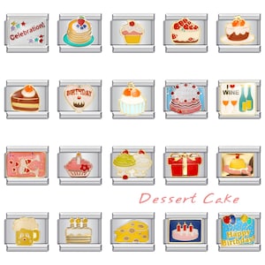 May include: A set of 18 colourful charm bracelets featuring various dessert and cake designs. The charms include cupcakes, cakes, wine glasses, and a beer mug. The charms are all silver with colourful enamel details.