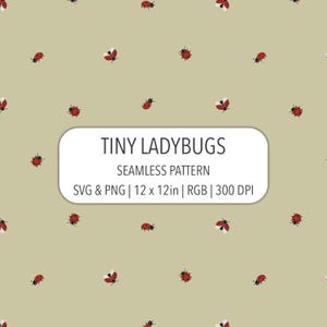 Tiny LadyBug Seamless Pattern PNG SVG File 300 DPI Cute Red Bug on Olive Green Boy Fabric Print Toddler Nursery Decor Scrapbooking Paper