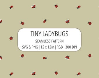 Motivo senza cuciture con coccinella minuscola PNG SVG File 300 DPI Simpatico insetto rosso su sfondo verde oliva Stampa su tessuto per bambini Decorazione per cameretta Carta per scrapbooking