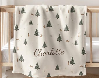 Manta de bebê personalizada com nome, tema floresta, ideia de presente para bebê, manta de veludo personalizada para quarto de menina, ideia de presente para menino, manta de minky.