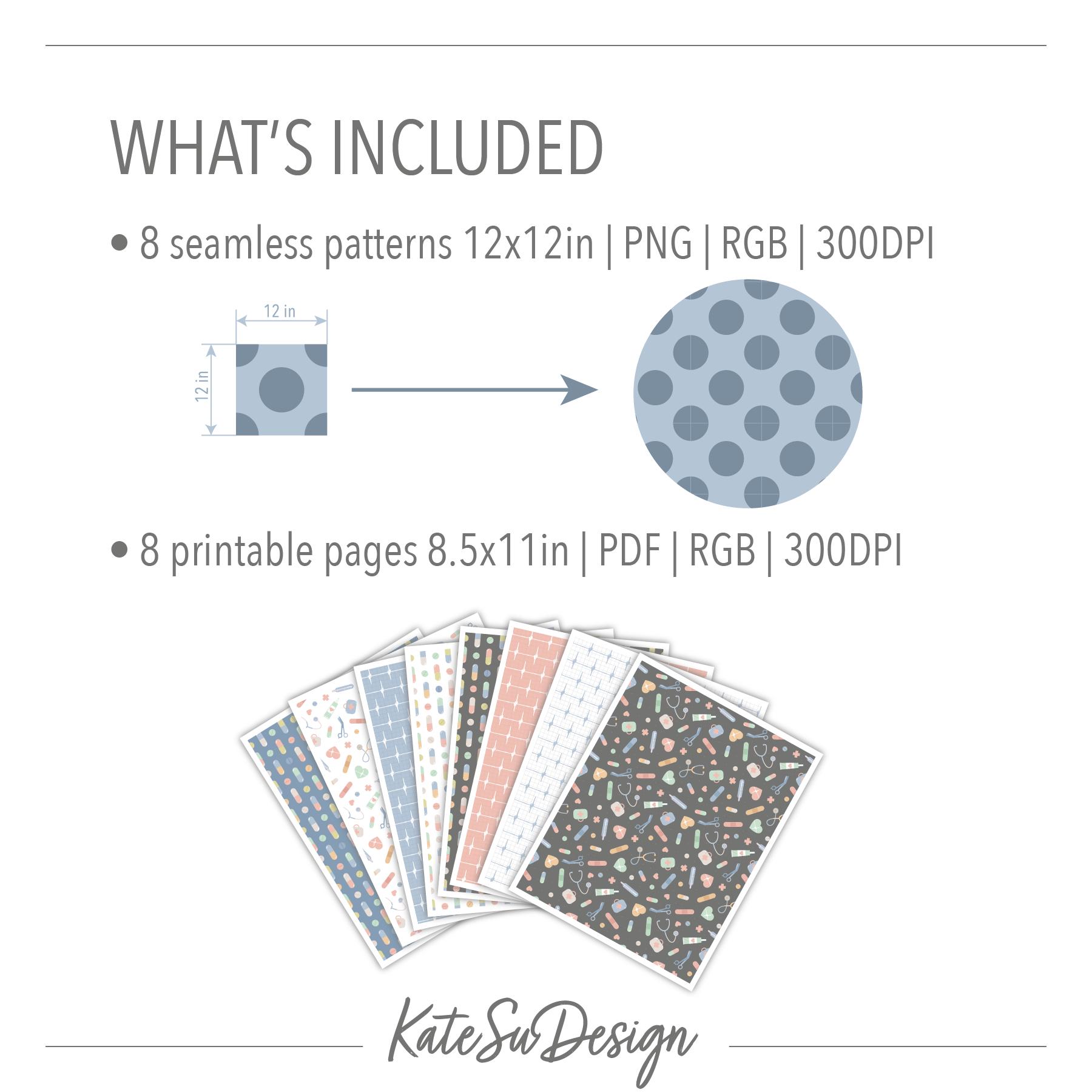 Nurse Day Seamless Patterns PNG Files Medical Digital Paper PDF Pills ...