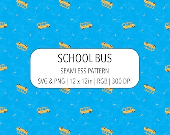Motivo Ritorno a Scuola Carta Digitale Senza Cuciture SVG PNG Autobus Matita Bambini Carini Aula Arte
