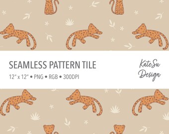 Cute Sleeping Leopard Cubs Seamless Pattern file – Perfect for Baby & Kids Designs! PNG, 300DPI, 12inx12in, Commercial license