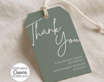 Editable Baby Shower Gift Tag Template Canva Printable Baby Shower Favor Tag Label Template Minimalist Customizable Custom Card