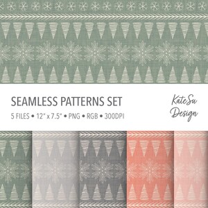 Minimalistisch kerst naadloos winterpatroon, handgetekende Fair Isle Digital Paper set van 5 ontwerpen met commerciële licentie, png