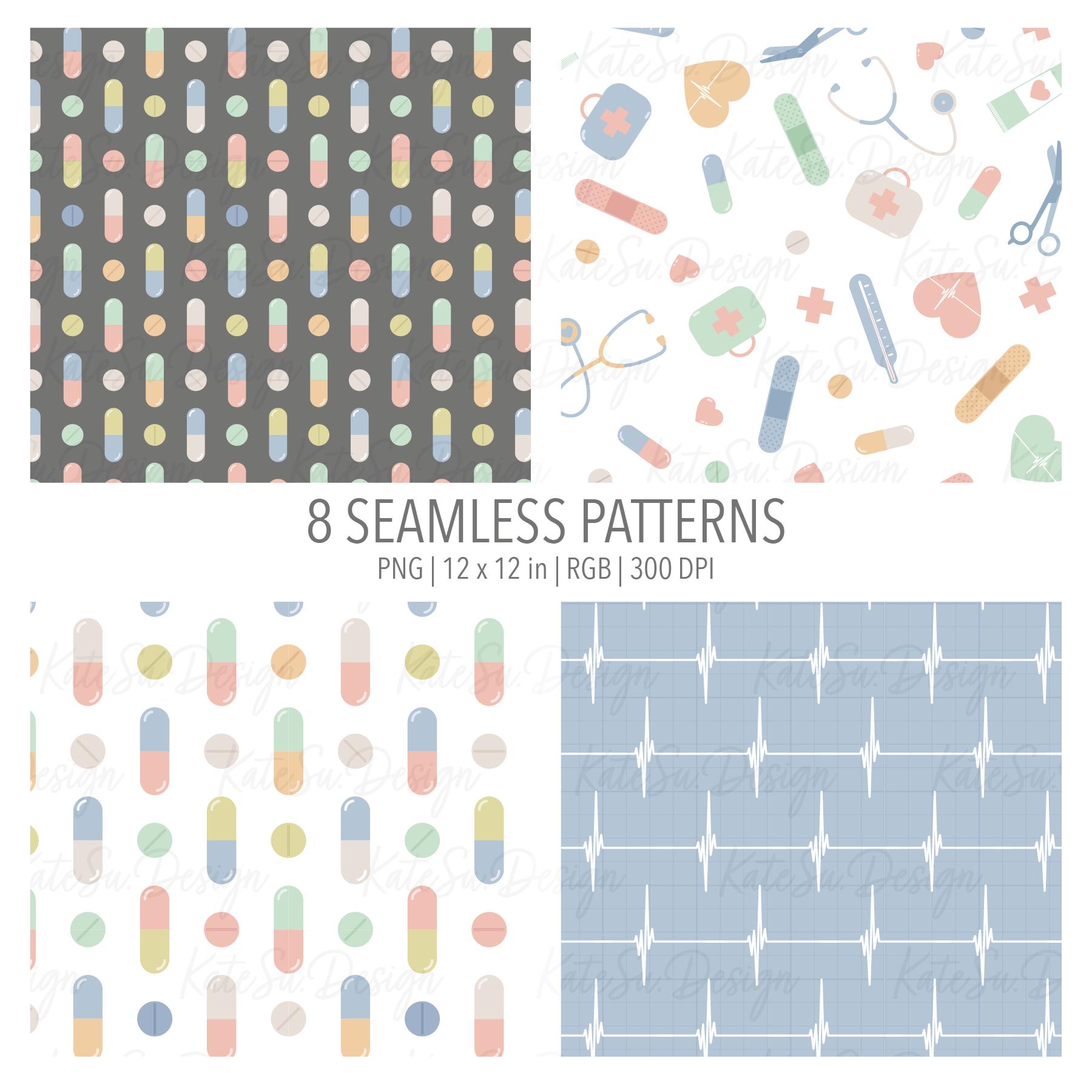 Nurse Day Seamless Patterns PNG Files Medical Digital Paper PDF Pills ...