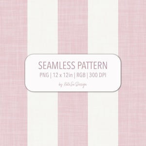 May include: A seamless pattern design with vertical stripes in white and pale pink. The image includes text that reads "SEAMLESS PATTERN PNG | 30.48 x 30.48cm | RGB | 300 DPI" and the designer's name.