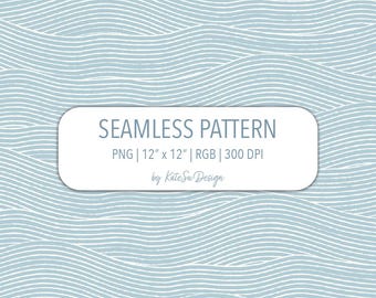 Blue Wavy Lines Seamless Pattern PNG File Neutral Texture Abstract Desert Fabric Print with Commercial License Boho Coastal Digital Paper