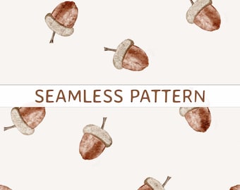 Design de padrão sem costura em aquarela com bolotas, tema floresta, botânico, padrão repetitivo, download digital, papel digital imprimível PNG
