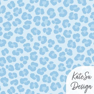 Pastel Blue Cheetah Print Seamless Pattern: Hand-Drawn Leopard Fabric (Digital Download PNG file)