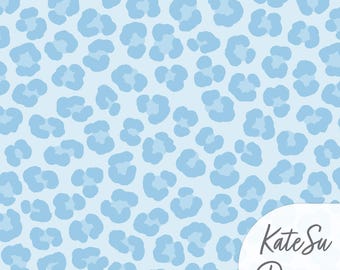 Pastel Blue Cheetah Print Seamless Pattern: Hand-Drawn Leopard Fabric (Digital Download PNG file)