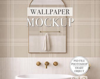 Maquette de papier peint de salle de bain rustique Fichier PSD Objet intelligent modifiable Photoshop Photopea Maquette PNG Etsy Shopify Listing images Dosseret mural