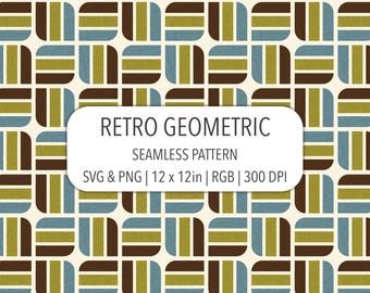 Motivo geometrico retrò senza soluzione di continuità File SVG PNG Anni '90 Stampa su tessuto Terra Verde Marrone Blu Carta digitale Sfondo vintage