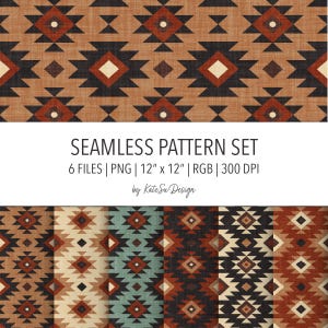 Native American Seamless Patterns PNG File 6 Colors Tribal Aztec Design Fabric Print Digital Paper Wallpaper