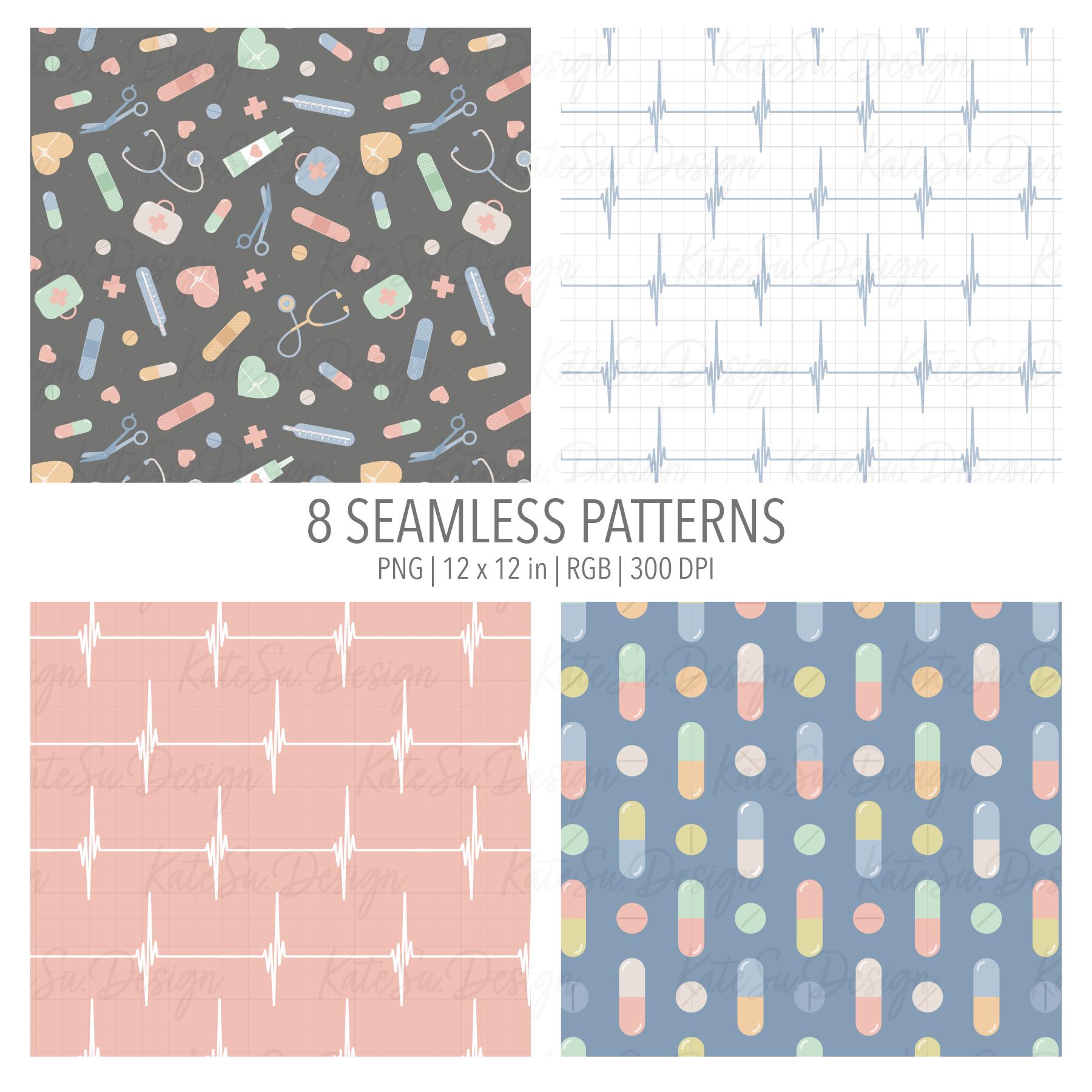 Nurse Day Seamless Patterns PNG Files Medical Digital Paper PDF Pills ...