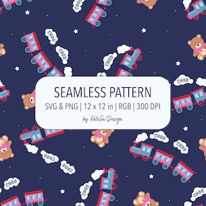 Teddy Bears and Choo Choo trains Seamless pattern SVG PNG file Demon hunters trains and bears Rumi pants digital paper kpop seamless file