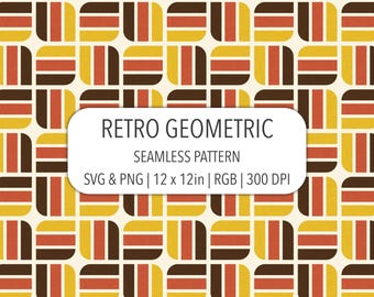 Motivo geometrico retrò senza soluzione di continuità File SVG PNG Anni '90 Stampa su tessuto Terra calda Terracotta Marrone Giallo Carta digitale Colori autunnali Sfondo