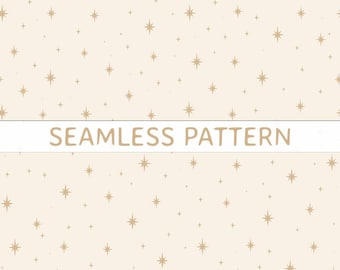 Padrão sem costura de arremesso de estrelas douradas, arquivo SVG e PNG, fundo branco creme, uso comercial celestial, papel digital, estrelas douradas, estilo boho suave para quarto de bebê.