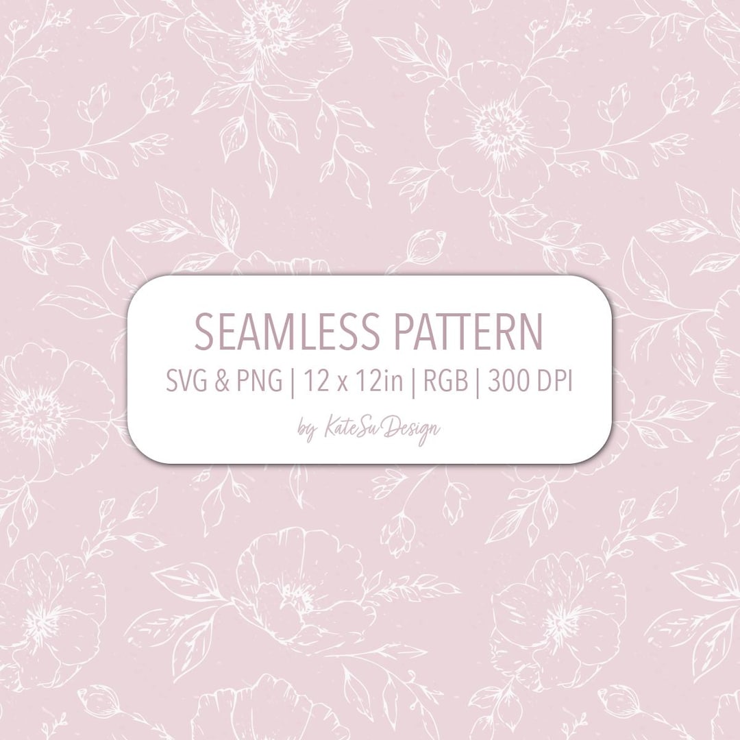 Blush Pink Floral Seamless Pattern SVG PNG File Elegant Flower Sketch ...