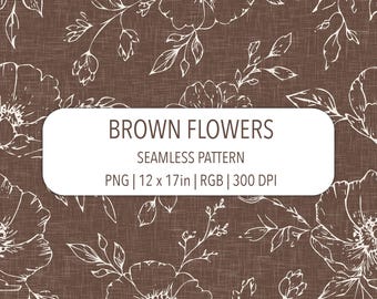 Chocolate Brown Flower Seamless Design Botanical Repeating Pattern Cute Floral Digital Download Modern Feminine Printable Digital Paper PNG