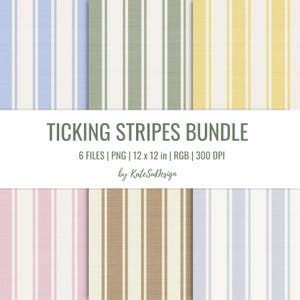 Ticking Stripe Seamless Pattern Bundle 6 PNG Files in Soft Pastel Colors Linen Texture High Rez 300DPI Fabric Print Digital Paper Background