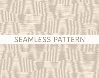 Arquivo PNG com padrão contínuo de linhas onduladas bege, textura neutra, abstrato, estampa para tecido desértico com licença comercial, estilo boho costeiro.