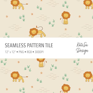 Seamless Pattern with Cute lions sleeping in the Savannah, great for baby and kids products. PNG, Small Business Commercial license